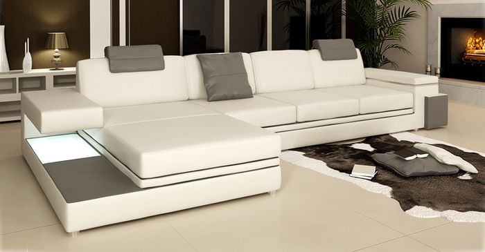 Ecksofa mit USB Couch Sofa Wohnlandschaft Sitz Eck Garnitur Leder Textil PHM88