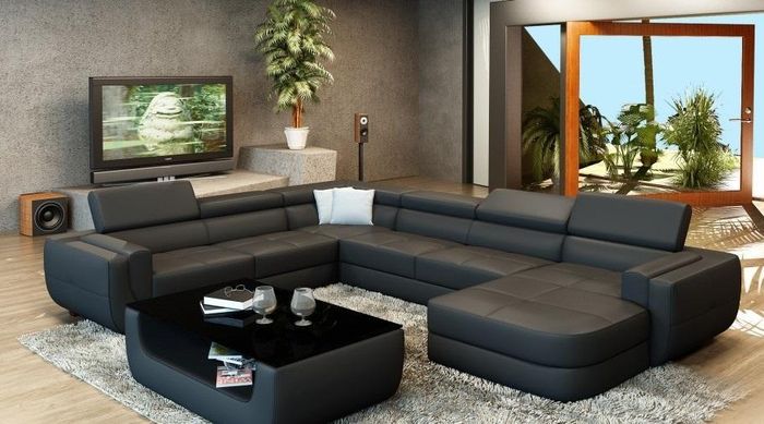 Designersofa Sitz Polster Ecke Ledersofa Wohnlandschaft Sofa mit USB Polster Neu