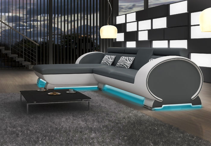LEDERSOFA ECKSOFA SOFAGARNITUR DESIGNER COUCH BARFUNKTION SOFA mit USB POLSTER