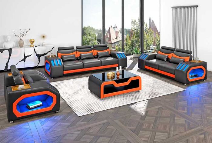 Sofagarnitur Zweisitzer Ledersofas Sessel Dreisitzer 3tlg Schwarz Set