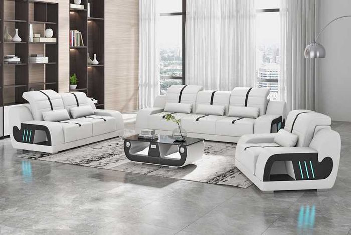 Couchgarnitur Luxus Sofagarnitur Komplette Weiß Kunstleder Sofa 321