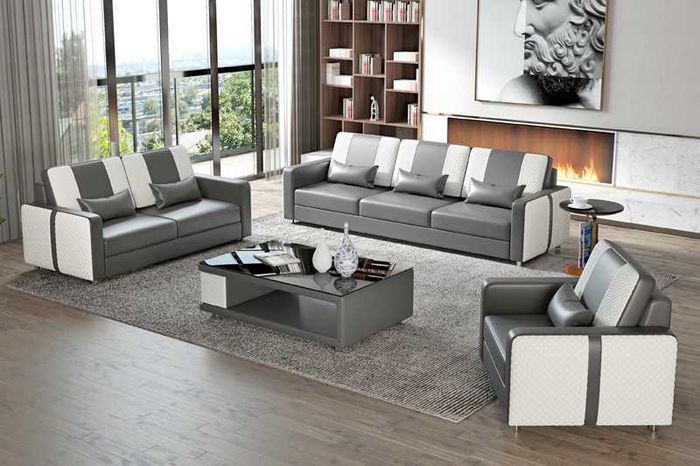 Komplette Sofa Sofagarnitur Luxus Couchgarnitur Grau Kunstleder 321