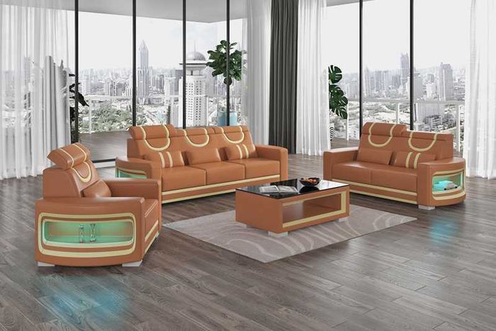Sofagarnitur Luxus Komplette Couchgarnitur Braun Kunstleder Sofa 321