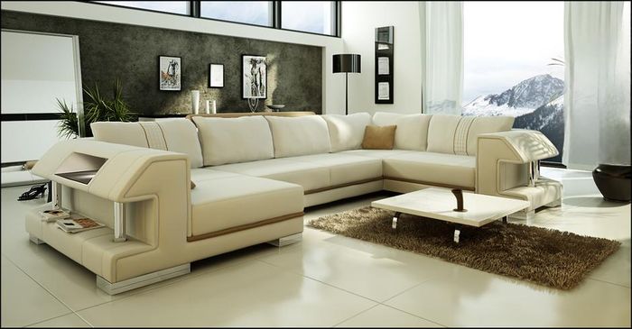Ecksofa Sofa Couch Polster Designer Leder XXL U Form Ledersofa Wohnlandschaft