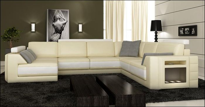 Designersofa Ecksofa Couch Ledersofa Polster Sitz Eck Garnitur +Licht PHM3027