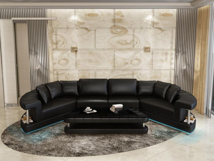 Ledersofa Couch Wohnlandschaft Ecksofa Eck Garnitur Rund Design Sofa Neu R7007E