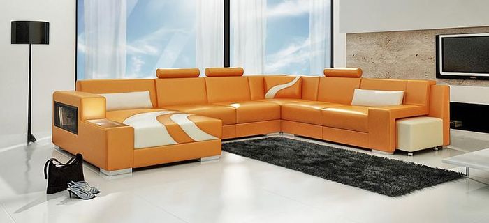 Wohnlandschaft Couch Polster Eck Garnitur Designer Ledersofa Big Sofa Neu V015A
