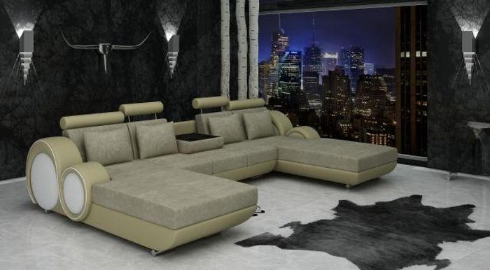 Textilsofa Stoffsofa Berlin U-Form Couch Ecksofa Designer Sofa Garnitur 2 Liegen