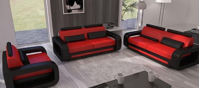 Sofagarnitur Sofa Couch Polster Leder Couchen Sofas 3+2+1 Davos Set Garnitur Neu