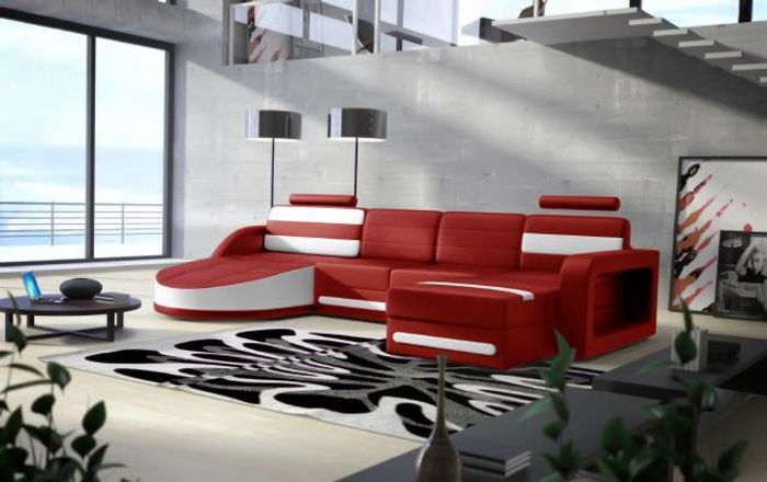 WOHNLANDSCHAFT COUCH GARNITUR DESIGN ECKCOUCH Braun-Beige LEDERSOFA XXL ECKSOFA