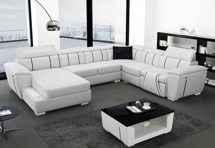 Ledersofa Couch Polster Weiß Leder Sofas Sofa U-Form Couchen Wohnlandschaft