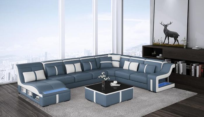 Wohnlandschaft Ecksofa Sofa Couch U Form Polster Couchen Leder Design Beleuchtet