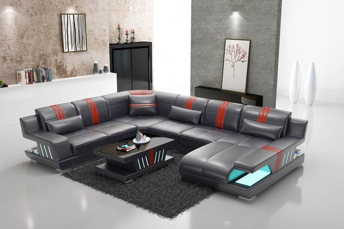 Ecksofa Wohnlandschaft Sofa Couch U Form Polster Couchen Leder Design Beleuchtet