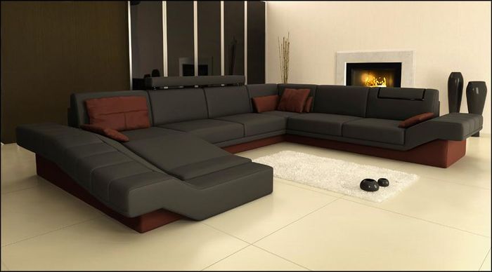 Space Style Ledersofa Couch Moderne Polster Eckgarnitur Wohnlandschaft + USB Neu