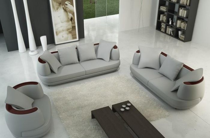 Ledersofa USB Sofagarnitur 3+2+1 Couch Sitz Polster Sofa Garnitur Set Garnituren