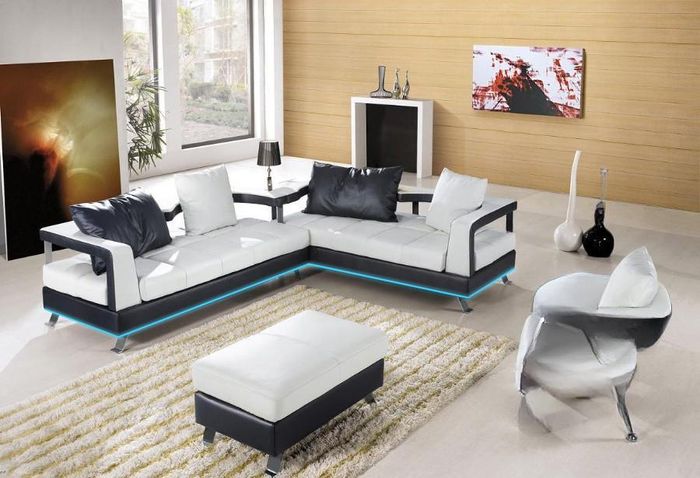 Ledersofa Couch Wohnlandschaft Ecksofa Eck Garnitur Design Modern Sofa + USB Neu