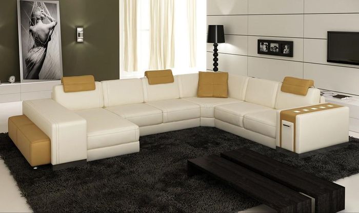 Wohnlandschaft Designer Sofa LED USB Couch Big Polster Leder Sofas Eck Ecke Sitz