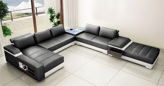 Ecksofa U Form Sofa Couch Polster Ecksofa Wohnlandschaft Ledersofa USB Neu 2680