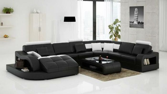 Designer Ecksofa mit Liege Couch Sofa Wohnlandschaft Ledersofa U Form mit USB