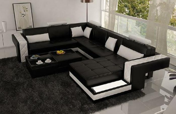Design Ledersofa Ecksofa Eckcouch Polster Sofa Ecke USB + LED Wohnlandschaft