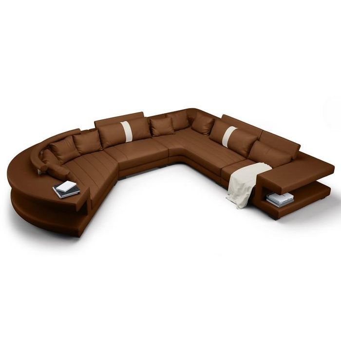 Wohnlandschaft Designer Ecksofa mit USB, Big Polster Leder Ecksofa "Braun