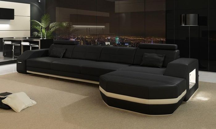 Design Ecksofa mit USB Couch Polster Eck Garnitur Ledersofa Ecke Wohnlandschaft