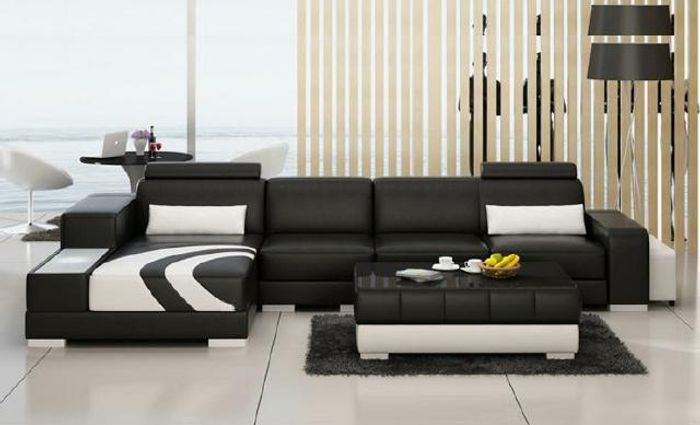 Wohnlandschaft Polster Ecke Eck Sofa mit USB,Garnitur Landschaft Leder Neu V015C