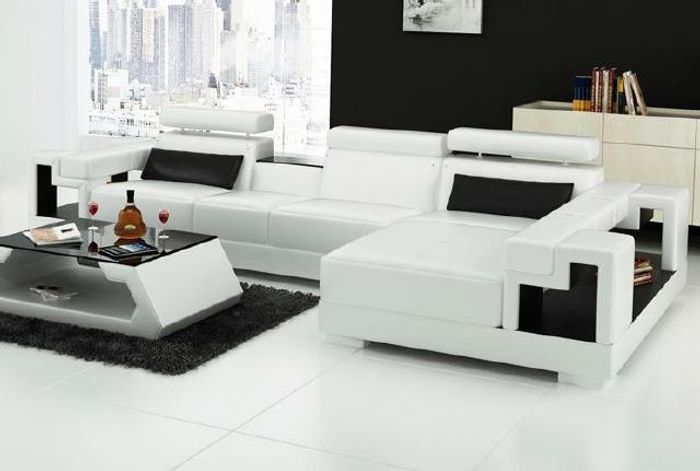 Wohnlandschaft Ecksofa Ledersofa Sofa + USB Polster Sitz Eck Garnitur Neu 2710B