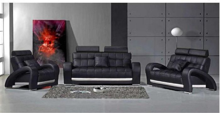 Ledersofa mit USB Wohnlandschaft 3+2+1 Sitzer Garnitur Design Modern Sofa B2023