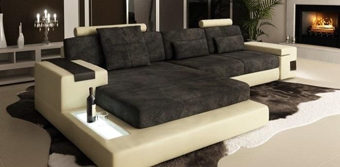 LForm Wohnlandschaft Big XXL Textil Sofa + USB Leder Polster Ecke Garnitur Stoff