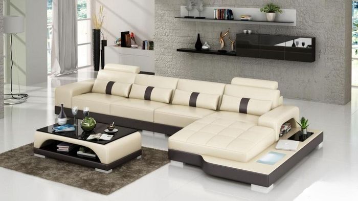 Designer Sofa mit USB Polster Ledersofa Ecksofa L Form Sofas Couchen LED B/G Neu
