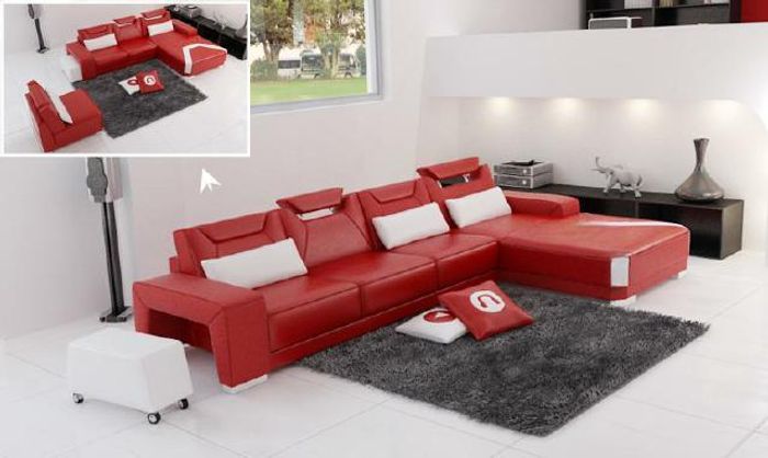 Wohnlandschaft Polster Ecke Eck Sofa mit USB Garnitur Landschaft Leder PH739B