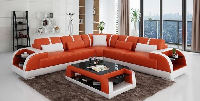 Ledersofa Sofa mit USB,Polster Ecke Ecksofa Wohnlandschaft Designersofa Rodos-OR