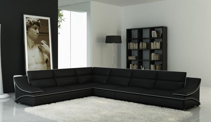 Wohnlandschaft Designer Sofa mit USB Big Polster Leder Sofas Eck Ecke Sitz Black