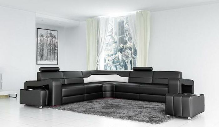 Ledersofa mit USB Ecksofa Eckcouch Designer Wohnlandschaft L Form Sofa PISA