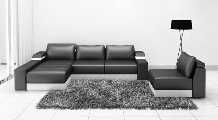 Ecksofa Eck Sofa mit USB Polster Leder Garnitur Wohnlandschaft Chaiselounge