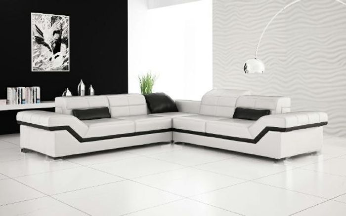 Ledersofa XXL Wohnlandschaft Couch Design Sofa mit USB Ecksofa Sofagarnitur Weiß
