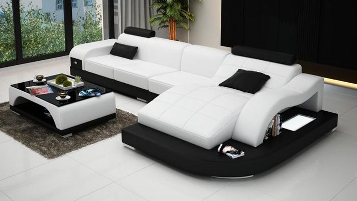 Ecksofa mit USB Polster Eckgarnitur Wohnlandschaft Eckcouch Design Sofa PHM3375