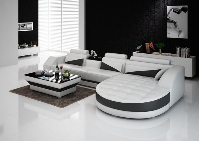 Ledersofa mit USB,Wohnlandschaft Ecksofa Eck Garnitur Design Modern Sofa G8018C