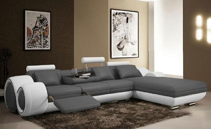 Ecksofa USB Wohnlandschaft Couch Ledersofa Sofa Garnitur Massanfertigung