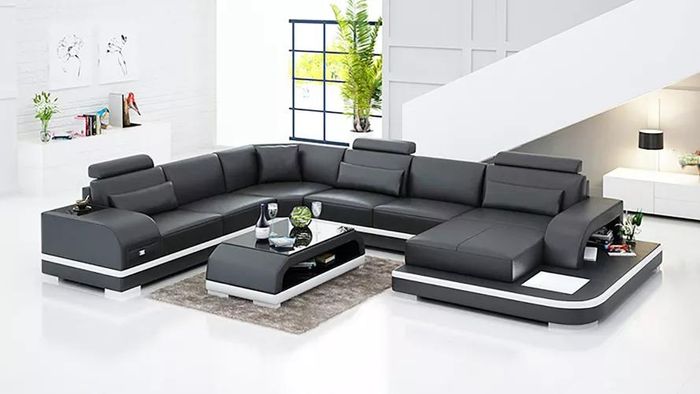 Eckgarnitur Ecksofa Wohnlandschaft Eckcouch Polster Sofa UForm Ledersofa Couch