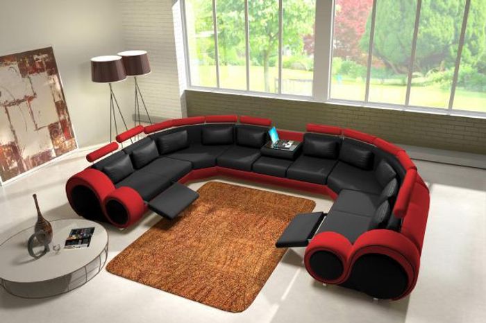 Ledersofa Polster Sofa Couch Ecksofa Wohnlandschaft XXL Riesen Sitz Garnitur Neu