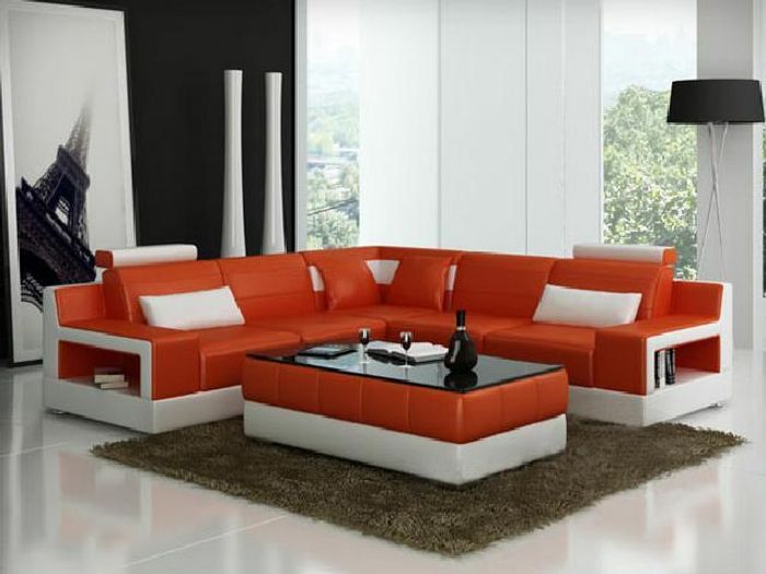ECKSOFA DESIGN LEDERSOFA COUCH BETTFUNKTION GARNITUR WOHNLANDSCHAFT POLSTER NEU
