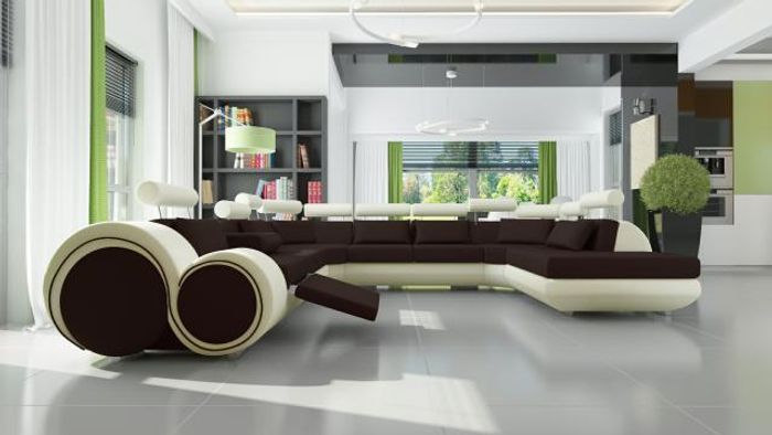 Ledersofa Sofa Couch Eck Sitz Polster Garnitur Wohnlandschaft U Form XXL Big Neu
