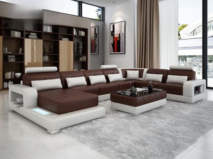 XXL Big Couch Polster Eck Leder Sofa Garnitur Couchen +Licht Wohnlandschaft Sofa