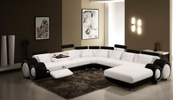 Leder Sofa Couch XXL WOHNLANDSCHAFT LEDERCOUCH BIG SOFA XXL ECKSOFA Weiß-Schwarz