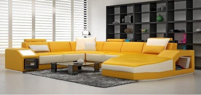 Ledersofa Ecksofa Big Sofa Sofa Couch Polster Eck Wohnlandschaft mit Licht Neu