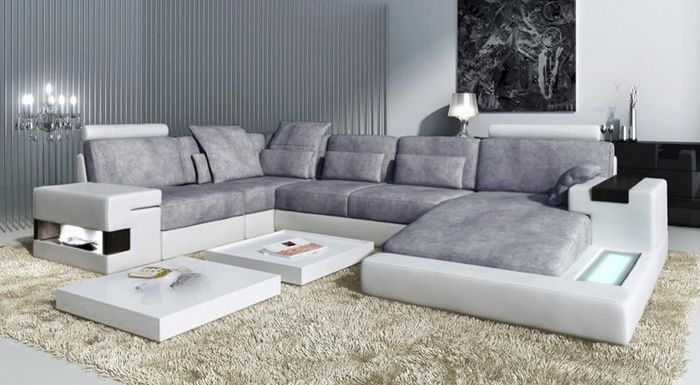 Leder U Form Wohnlandschaft Polster Eckcouch Couch Leder Sofa Ecksofa Eckcouch