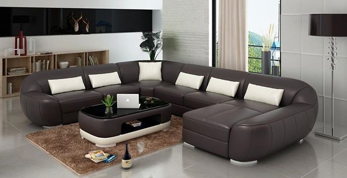 Modernes Ledersofa Ecksofa Wohnlandschaft Sitz Polster Couch Garnitur Neu FEb