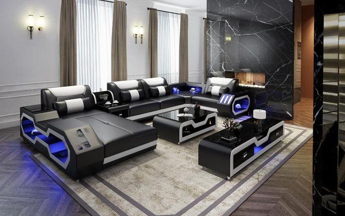 XXL Wohnlandschaft Sofa Couch Polster Eckgarnitur Couchen Sofas + USB + Licht !!